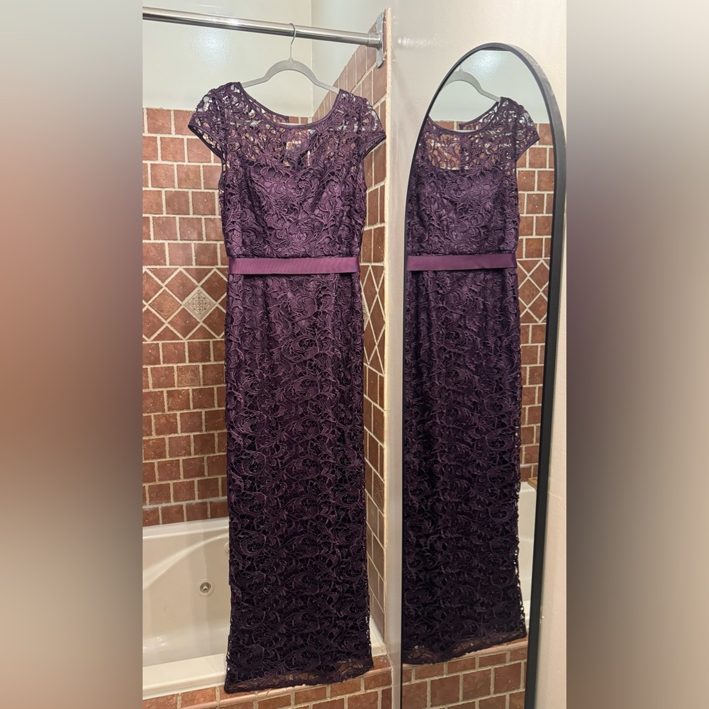 Adrianna Papell Deep Purple Lace Maxi Dress